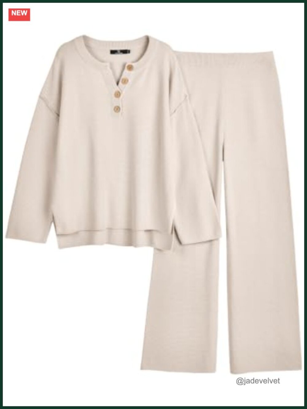 Slouchy Knit Lounge Set - Casual Crew Neck Top with Wide Leg Pants, Oversized,